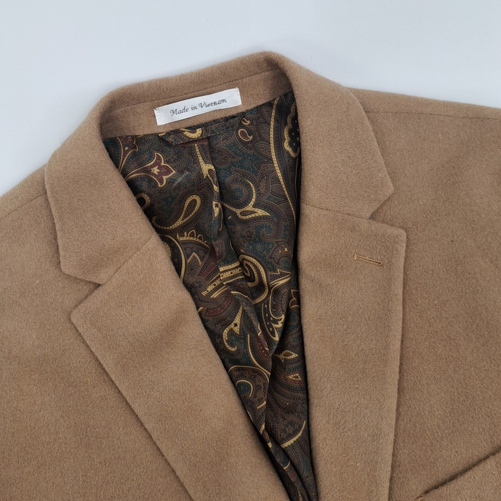 Lauren Ralph Lauren Blazer Mens 44L Wool Silk Cashmere Beige Solid 2-Button Coat